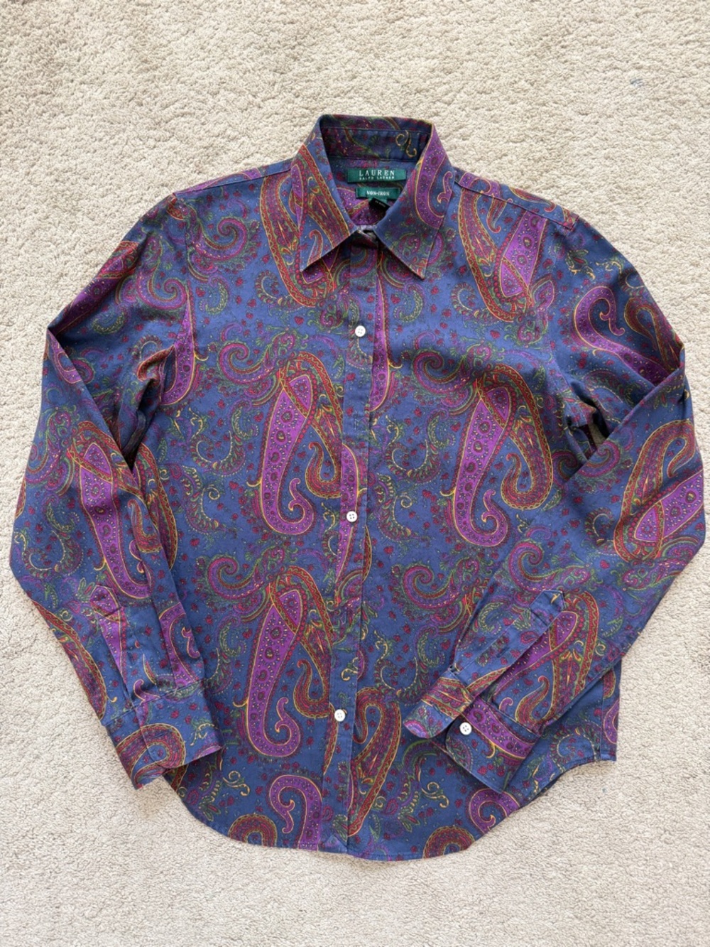 Lauren Ralph Lauren Blue and Purple Paisley Button-Down Shirt